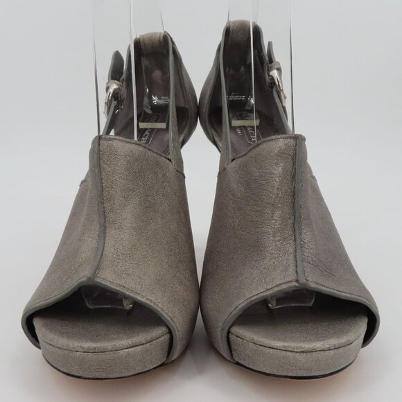 Coach ASHTON Women 9 Shimmer Gray Leather Peep Toe Platform Stiletto Heels Shoes - Picture 3 of 15